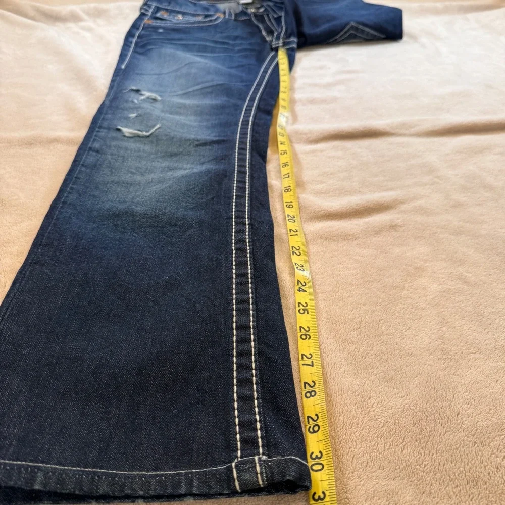 True Religion Rainbow Ricky Straight Dark Super Thick Stitch Denim Jeans 31x31